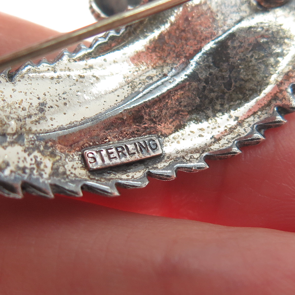 925 Sterling Silver Antique Art Deco Feather Oxidized Pin Brooch