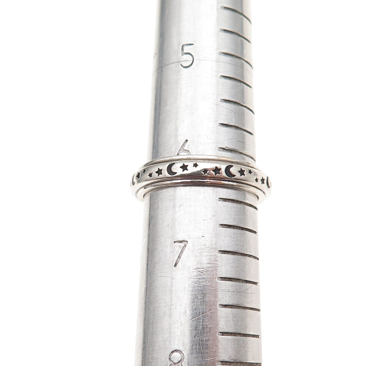 925 Sterling Silver Vintage Crescent Moon & Star Rotating Band Ring Size 6.5