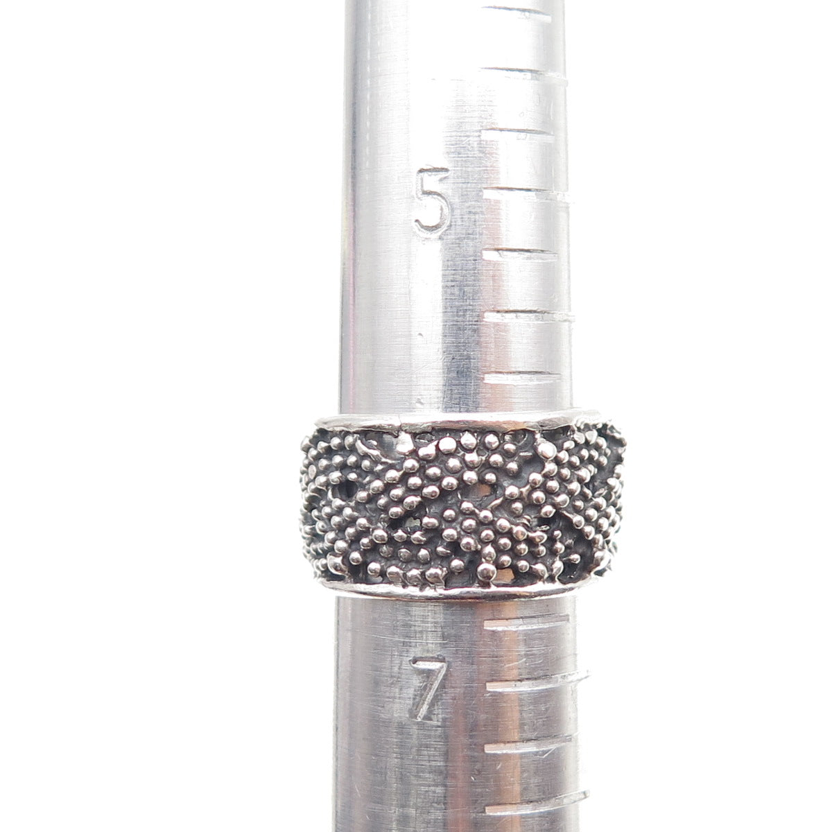925 Sterling Silver Vintage Woven Granulated Oxidized Band Ring Size 6.75