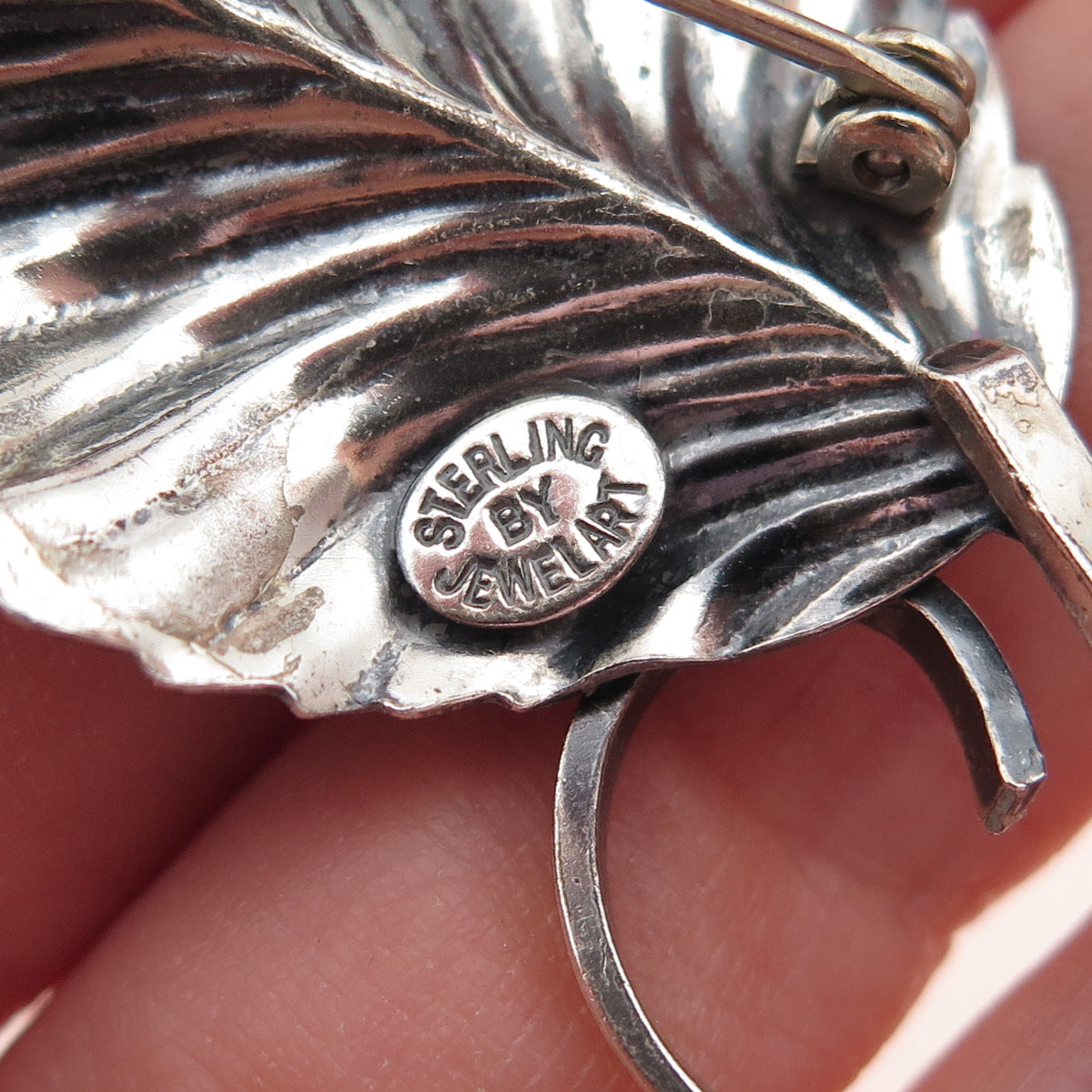 JEWELART 925 Sterling Silver Vintage Floral Leaf Oxidized Pin Brooch
