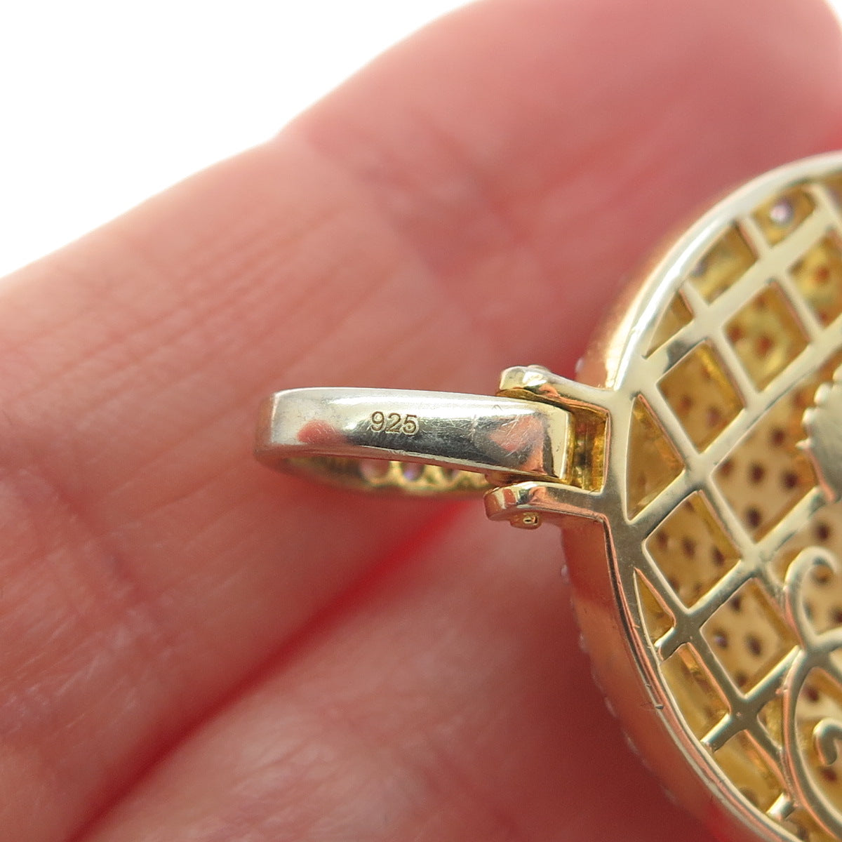 DADWANI 925 Sterling Silver Gold Plated White & Fire CZ Round Pendant