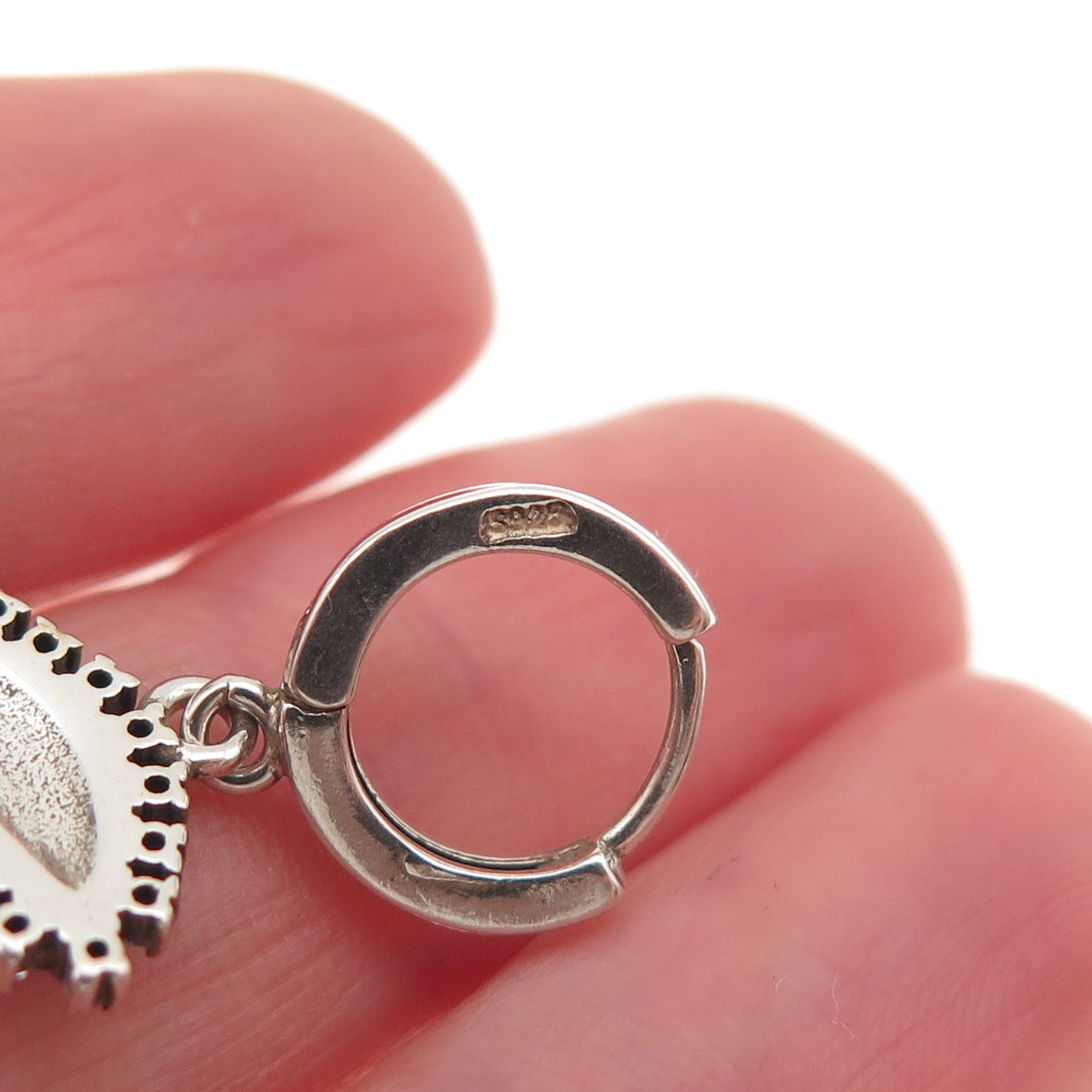 925 Sterling Silver Enamel & C Z Evil Eye Dangle Charm Hoop Earrings