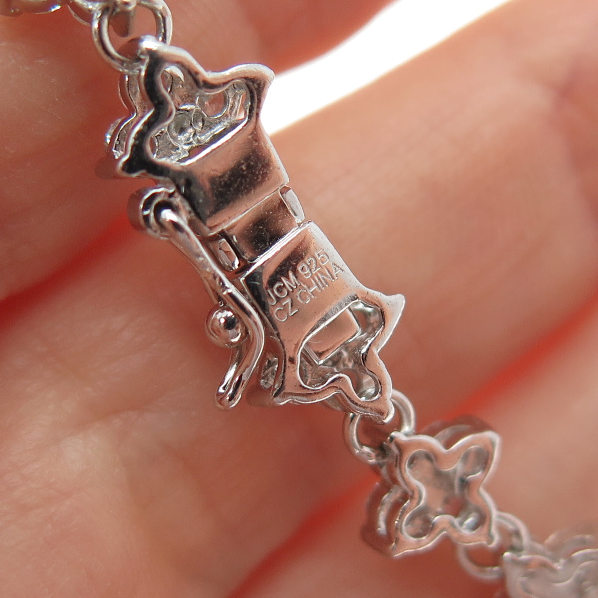 JCM Jacmel Mauritius 925 Sterling Silver Round-Cut C Z Flower Link Bracelet 6.5"