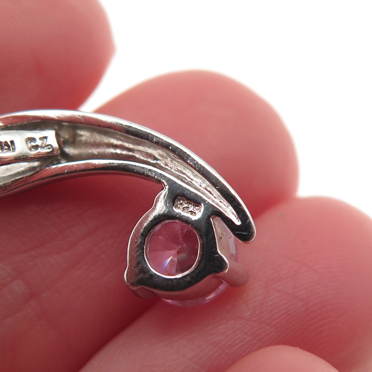 925 Sterling Silver Round-Cut Pink C Z Mini Slide Charm Pendant