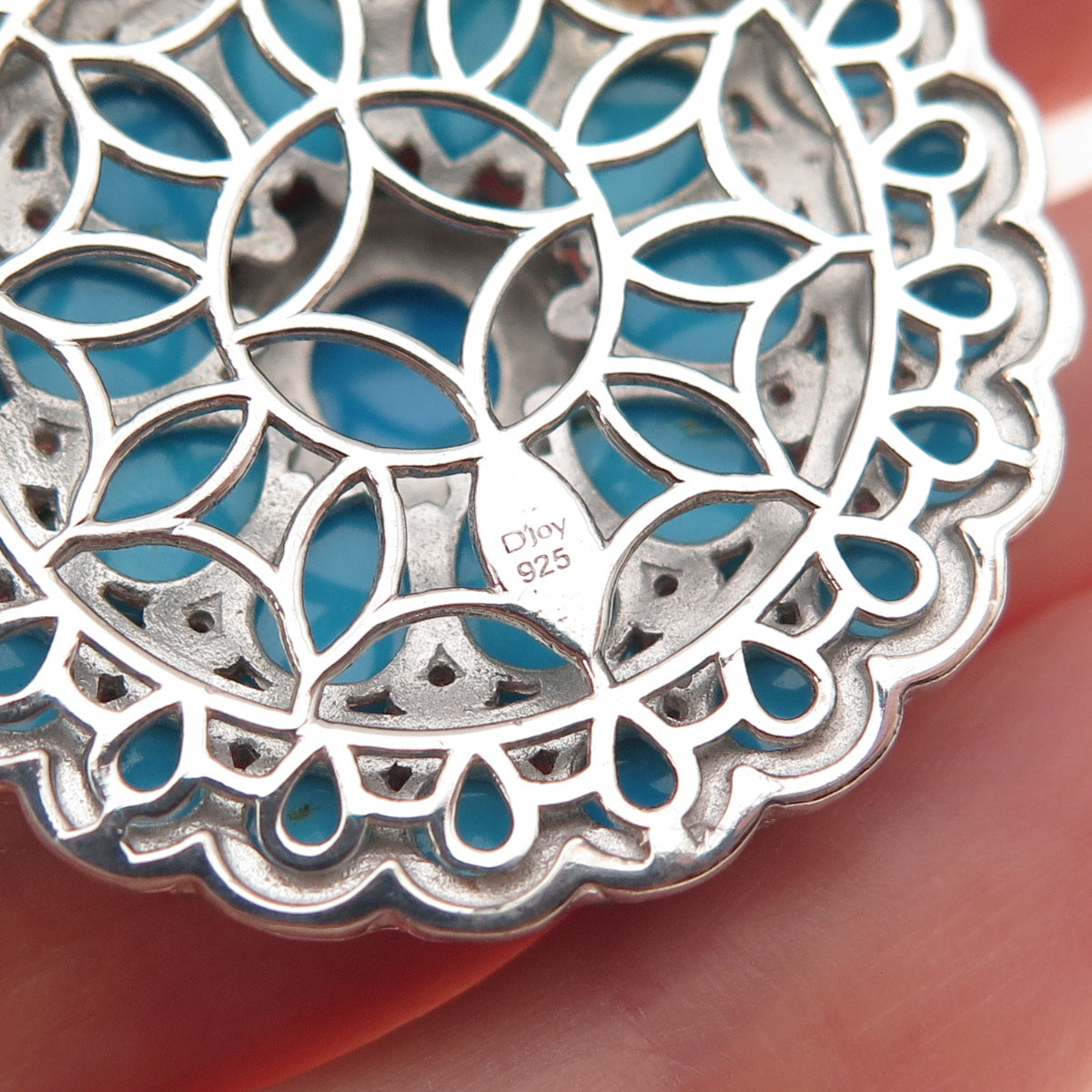 D'Joy 925 Sterling Silver Real Sleeping Beauty Turquoise & White Topaz Pendant