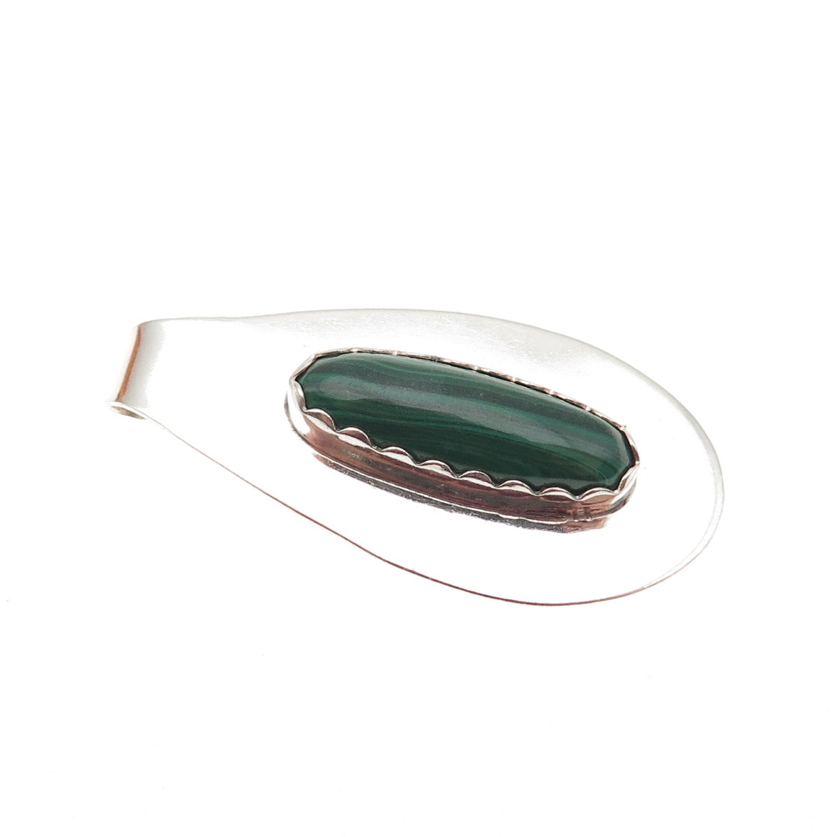 Old Pawn Sterling Silver Vintage Southwestern Malachite Teardrop Slide Pendant