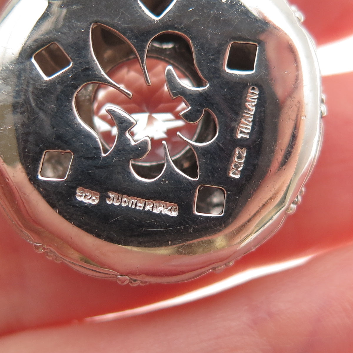 Judith Ripka 925 Sterling Silver Real Blue Topaz & C Z Round Disc Pendant