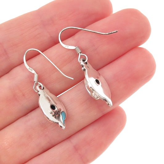 925 Sterling Silver Vintage Real Sleeping Beauty Turquoise Dangle Earrings