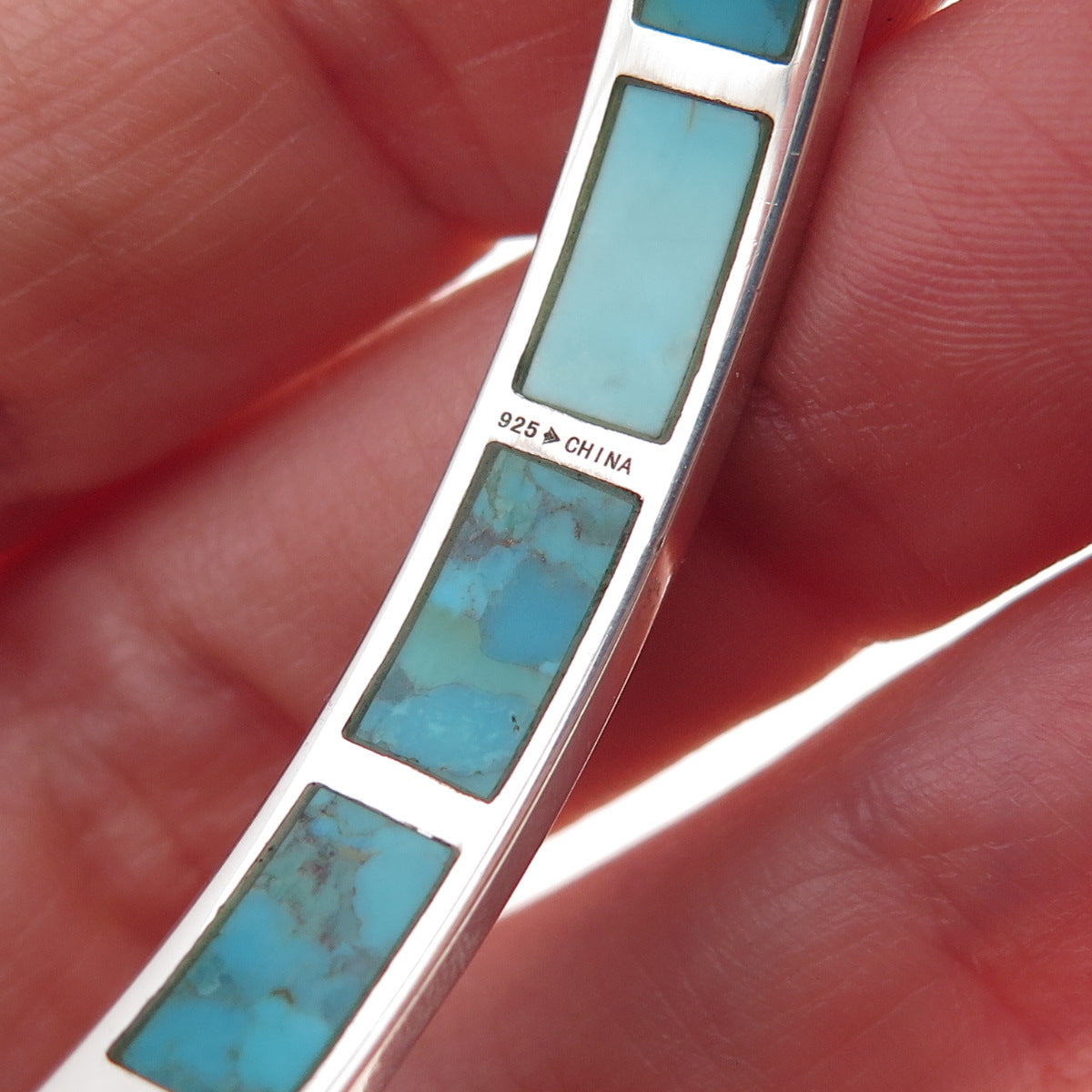 Silpada 925 Sterling Silver Real Turquoise In & Out Bangle Bracelet 8.25"