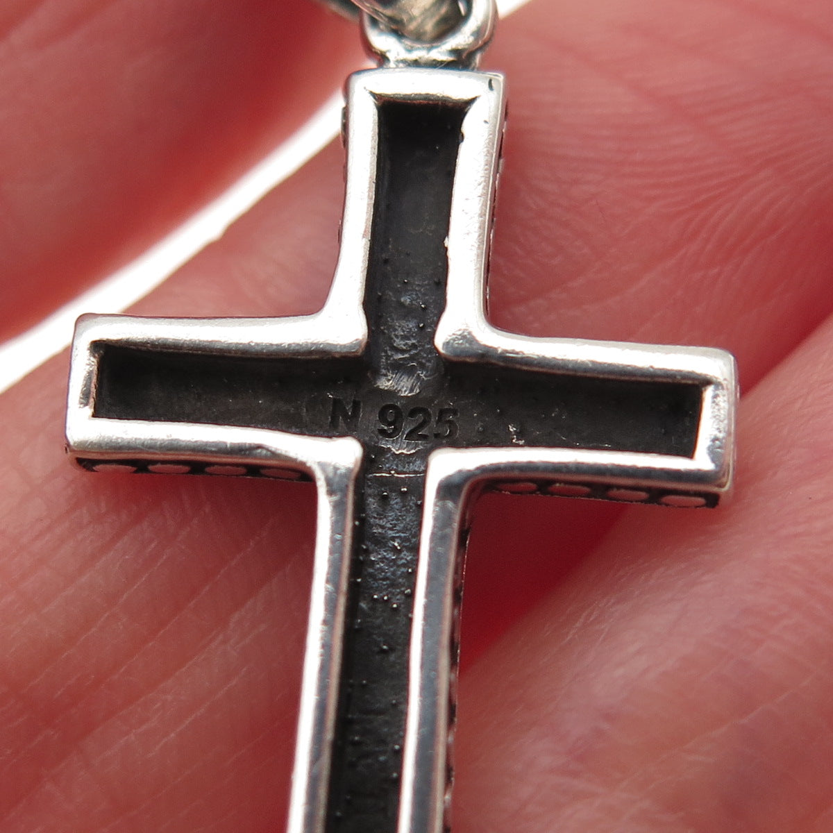 925 Sterling Silver Vintage Dotted Cross Oxidized Charm Pendant