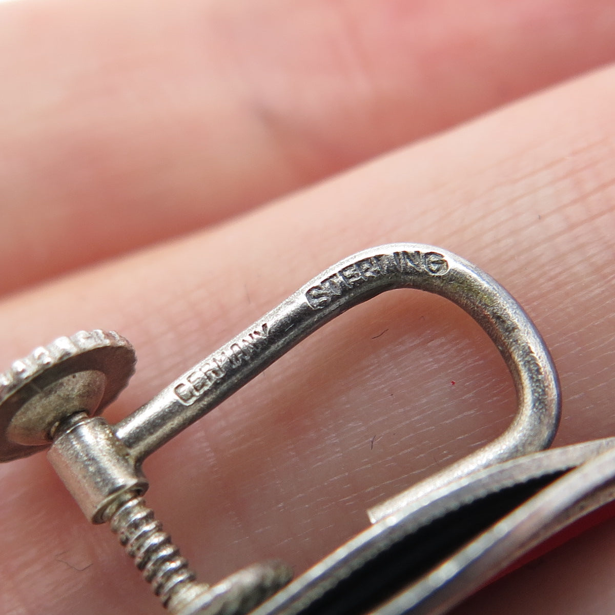 925 Sterling Silver Vintage Germany Modernist Floral Leaf Screw Back Earrings