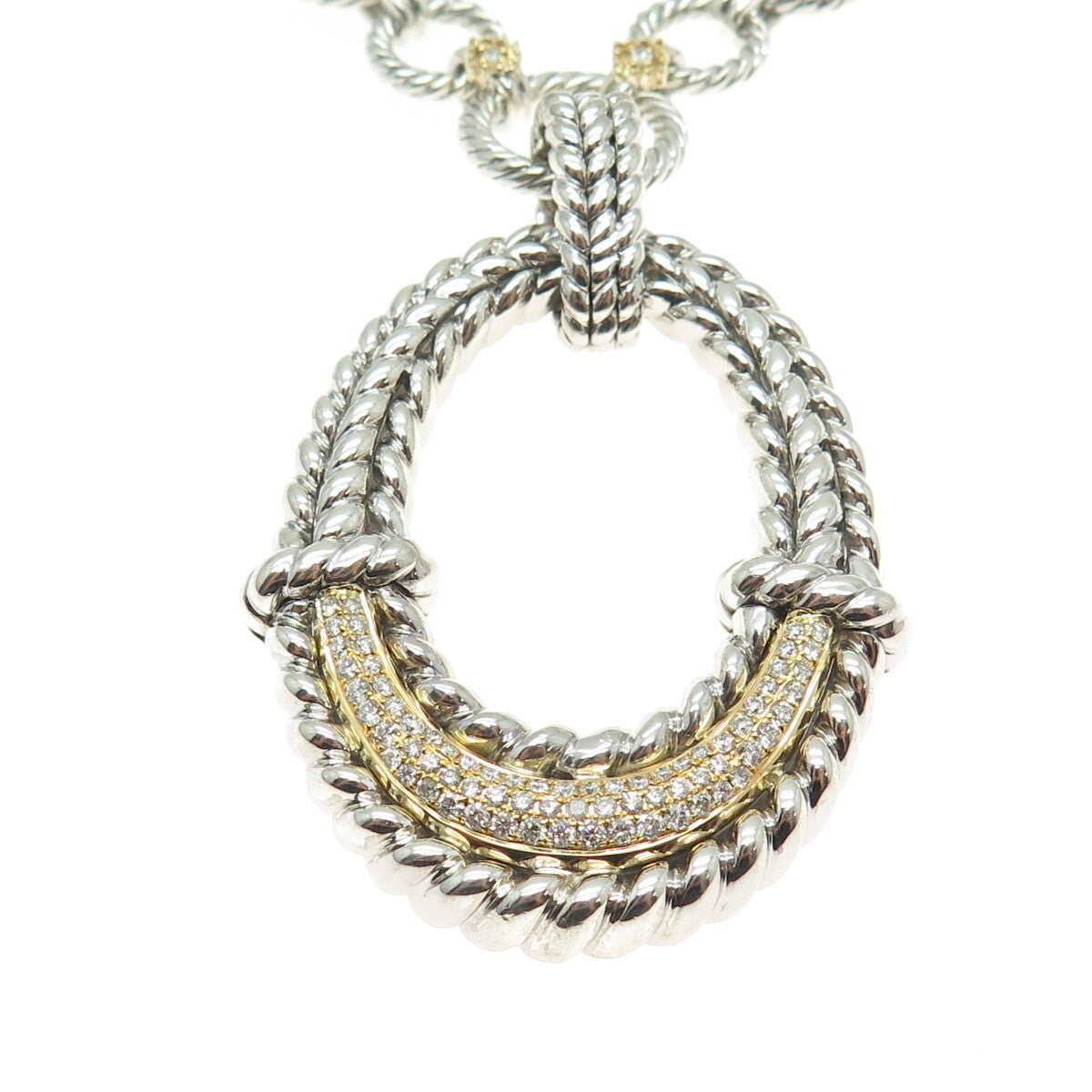 DANWAK 18K Gold 925 Sterling 76-Pave Diamonds 0.85ct Crescent Chain Necklace 16"