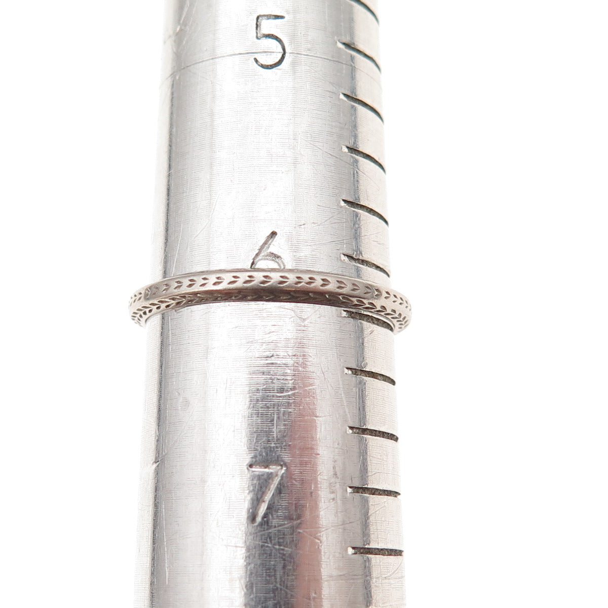 Platinum Antique Engraved Stackable Band Ring Size 6.25
