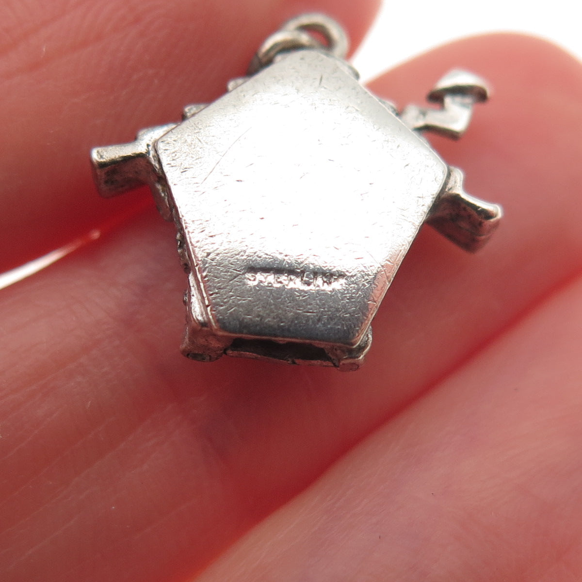 925 Sterling Silver Vintage Enamel Cabin Heart Oxidized Mini Open Charm Pendant