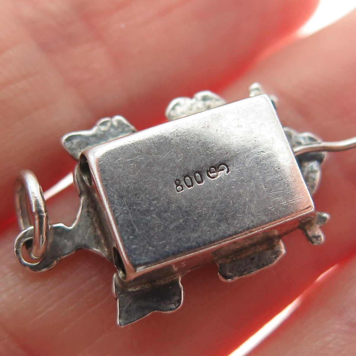 800 Silver Antique SP Cuckoo Clock Oxidized Minimalist Movable Charm Pendant