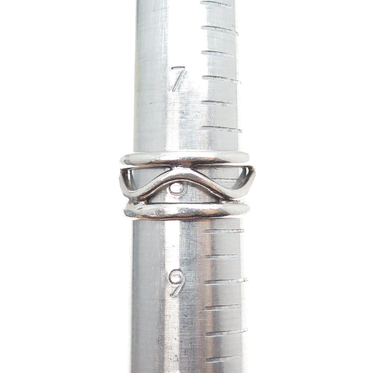 925 Sterling Silver Vintage Mexico Modernist Zig Zag Band Ring Size 8.25