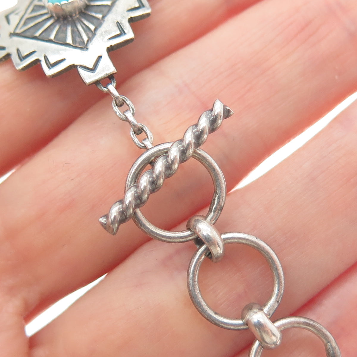 JOE DELGARITO NAVAJO Old Pawn 925 Sterling Silver Tyrone Turquoise Bracelet 7.5"