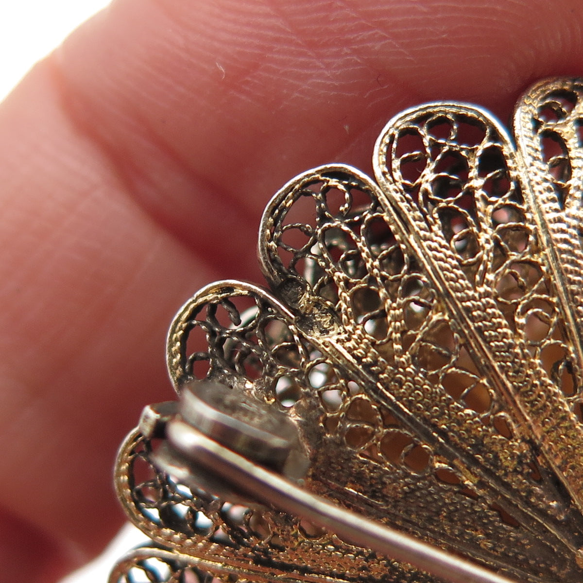835 Silver Gold Plated Vintage Portugal Flower Filigree Pin Brooch