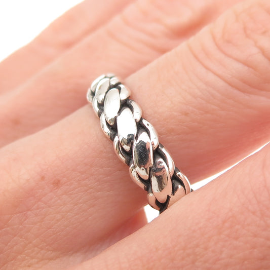 925 Sterling Silver Vintage Mexico Woven Oxidized Band Ring Size 11