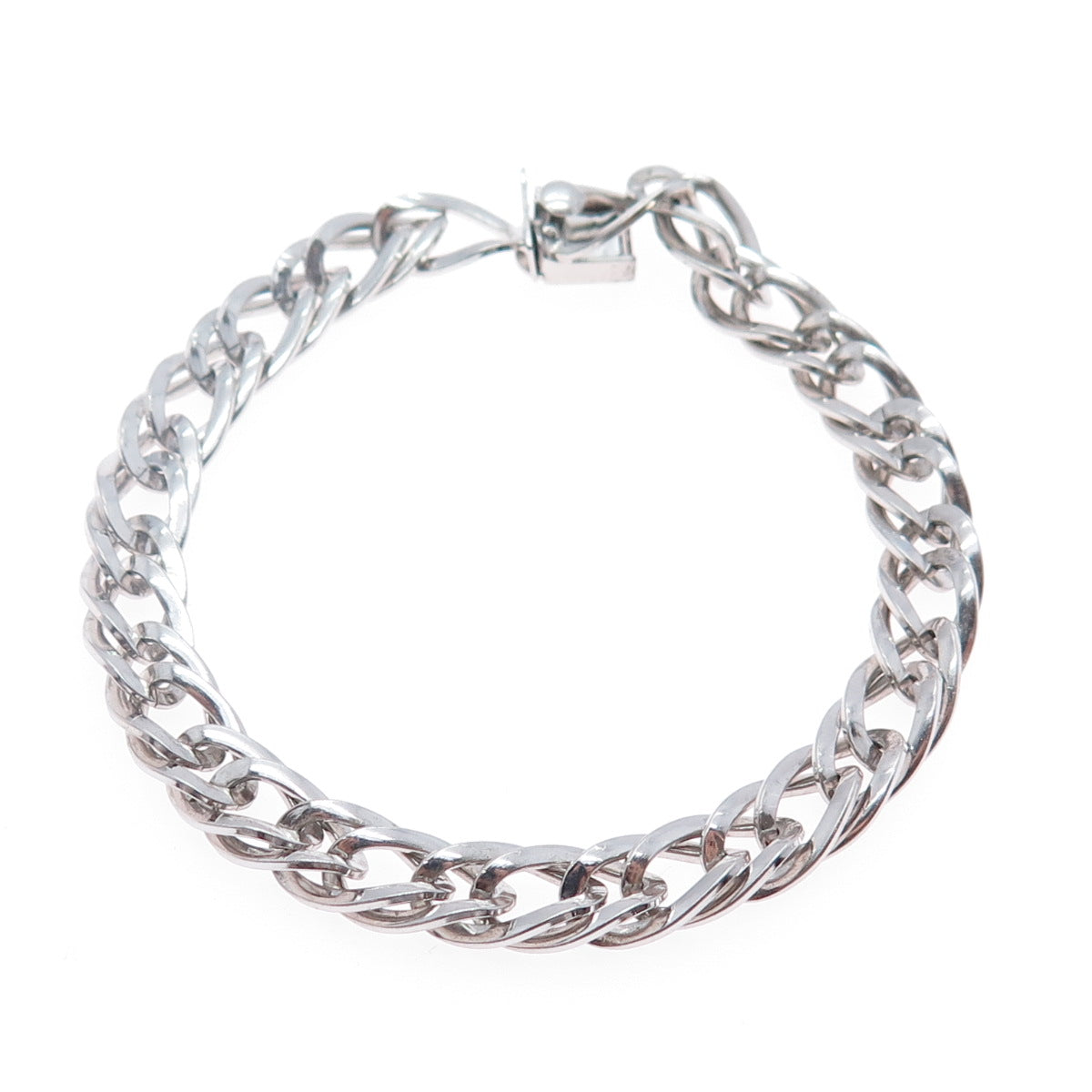 925 Sterling Silver Antique Art Deco Double Curb Link Bracelet 6.75"