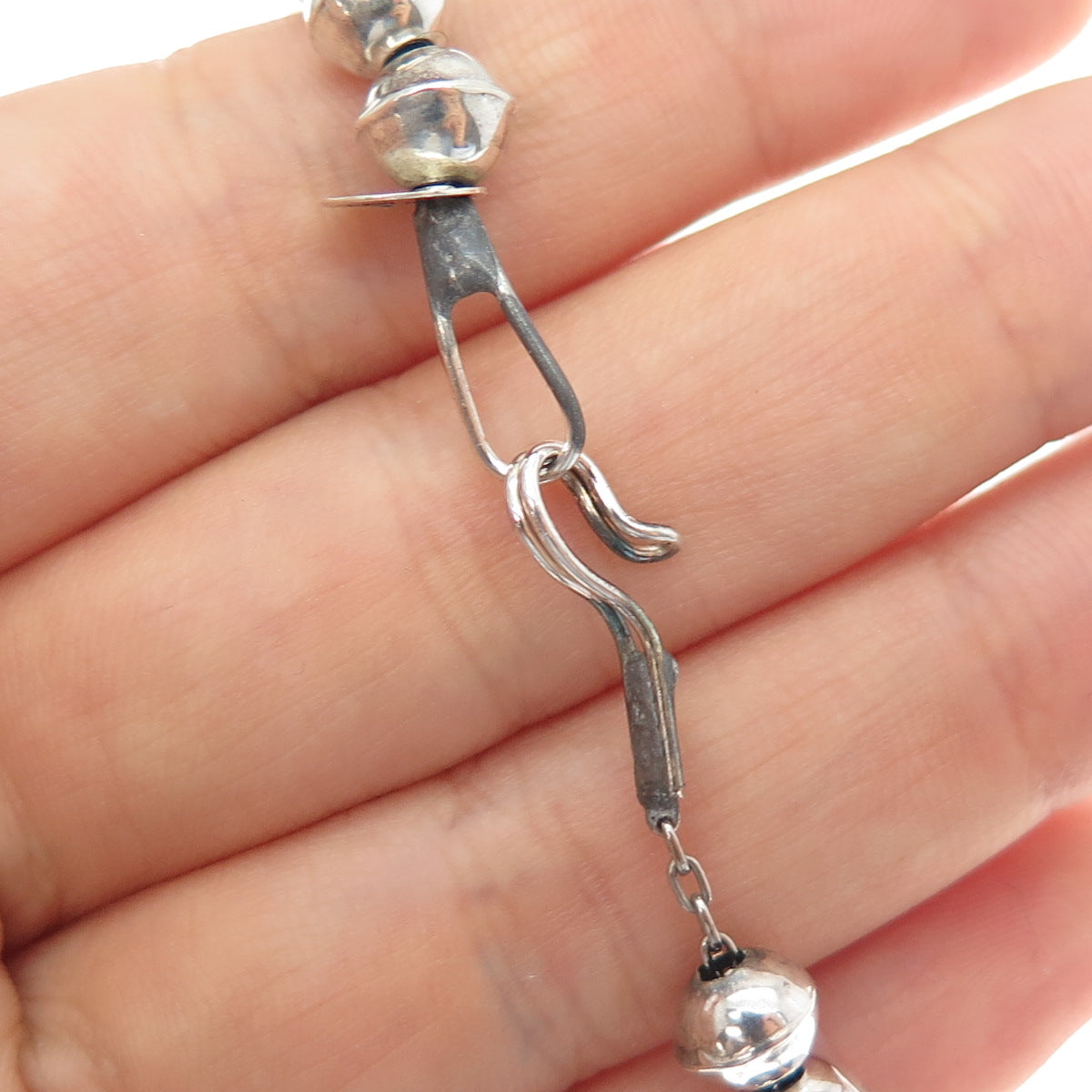 Old Pawn 925 Sterling Silver Vintage Navajo Pearl Graduated Beads Necklace 24"