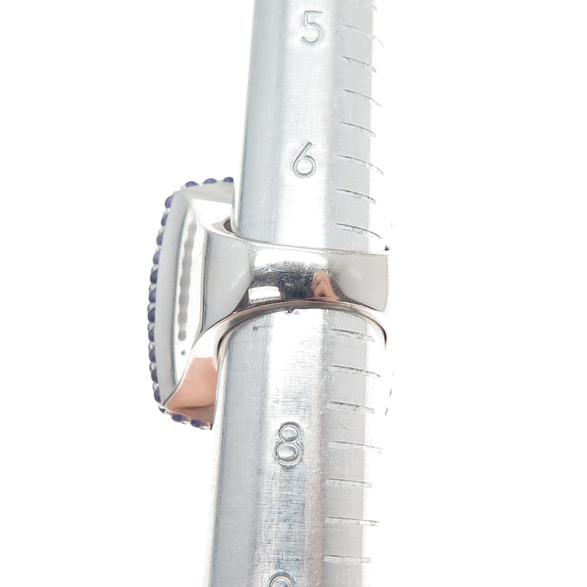 925 Sterling Silver Real Rutilated Quartz Amethyst & C Z Statement Ring Size 7