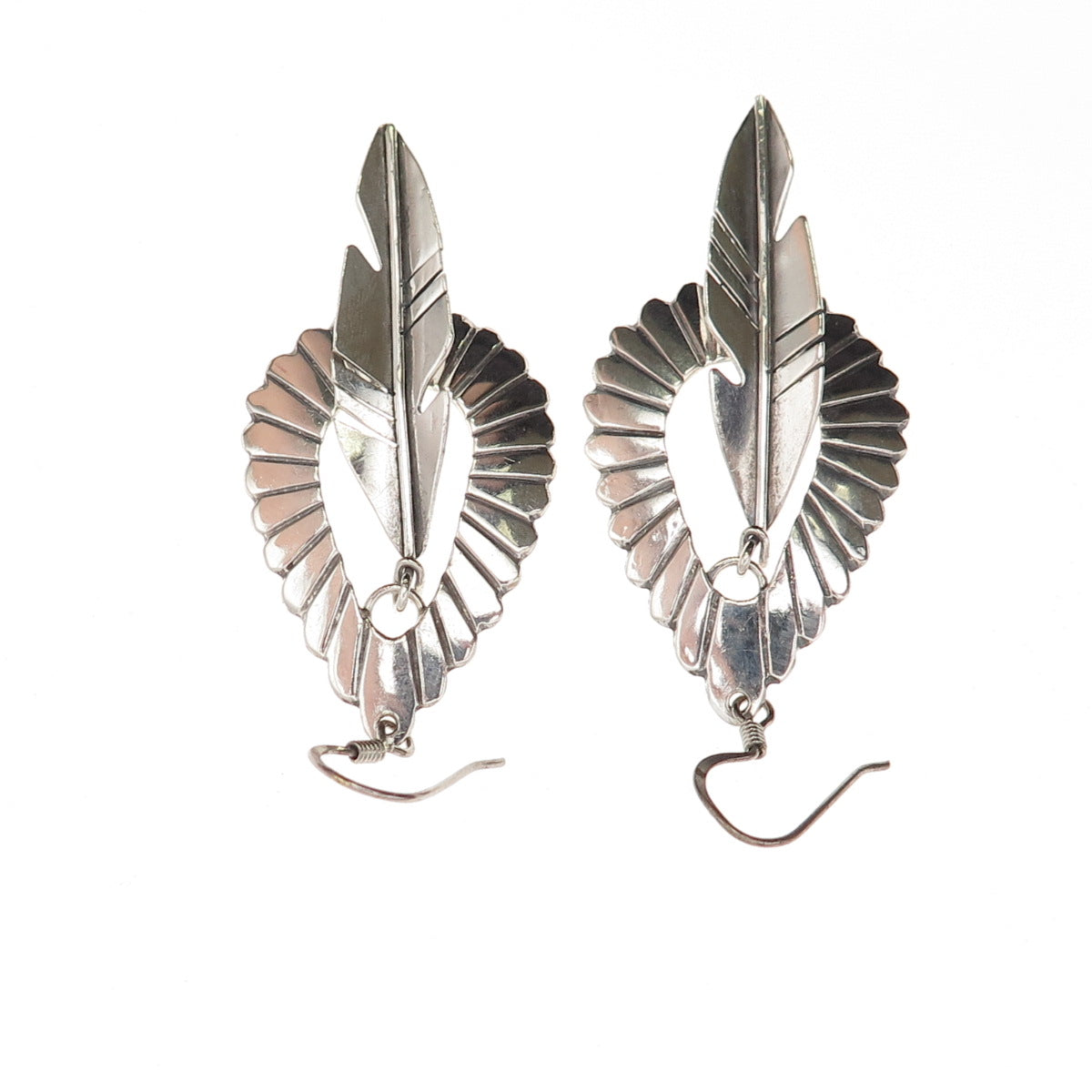 Old Pawn 925 Sterling Silver Vintage Southwestern Feather Tribal Dangle Earrings