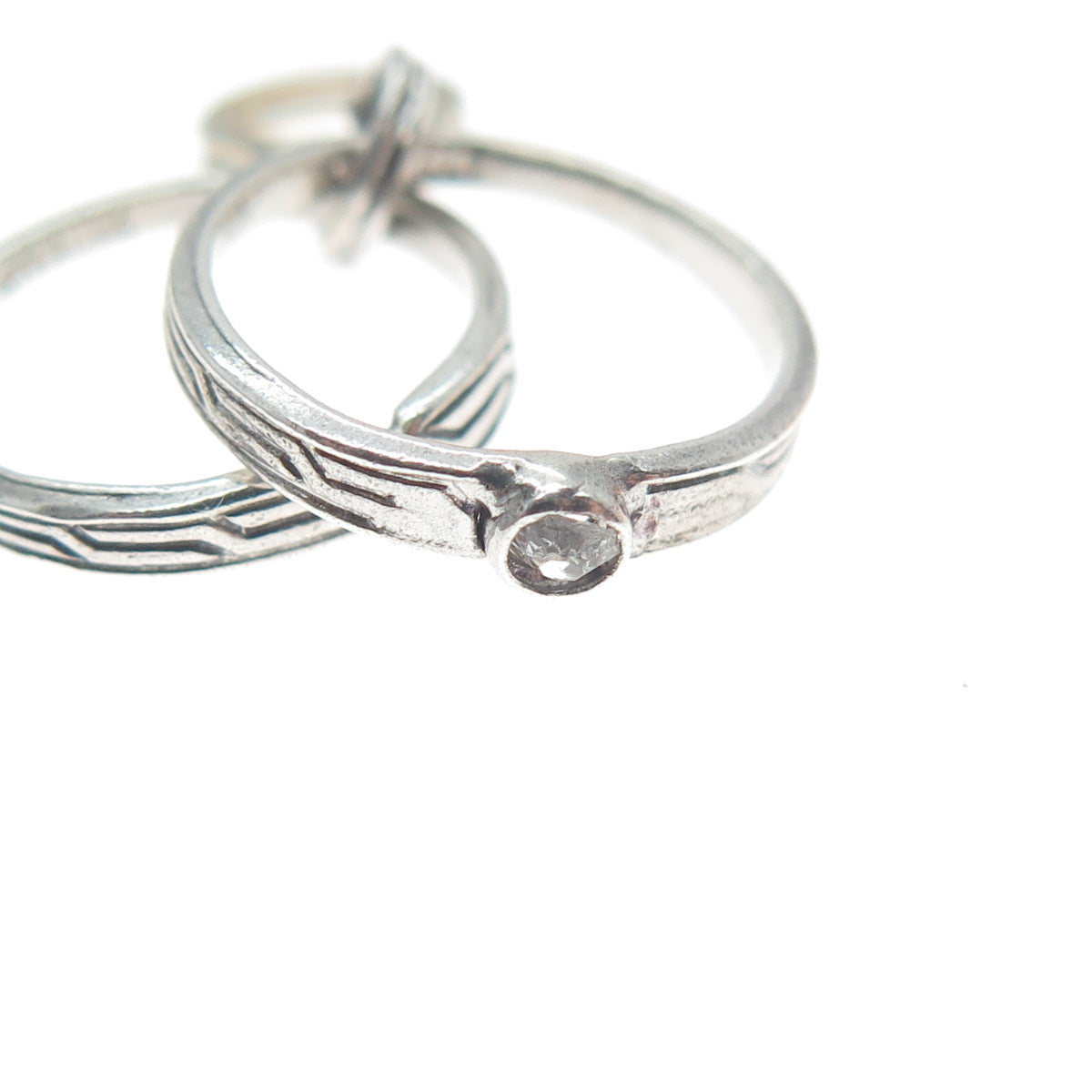 925 Sterling Silver Vintage Rhinestone SET of 2 Wedding Bands Minimalist Pendant