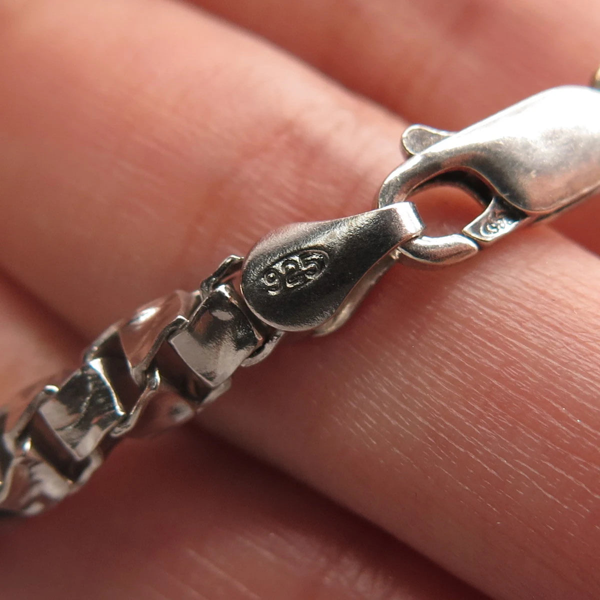 925 Sterling Silver Vintage Italy Box Link Bracelet 7.75"