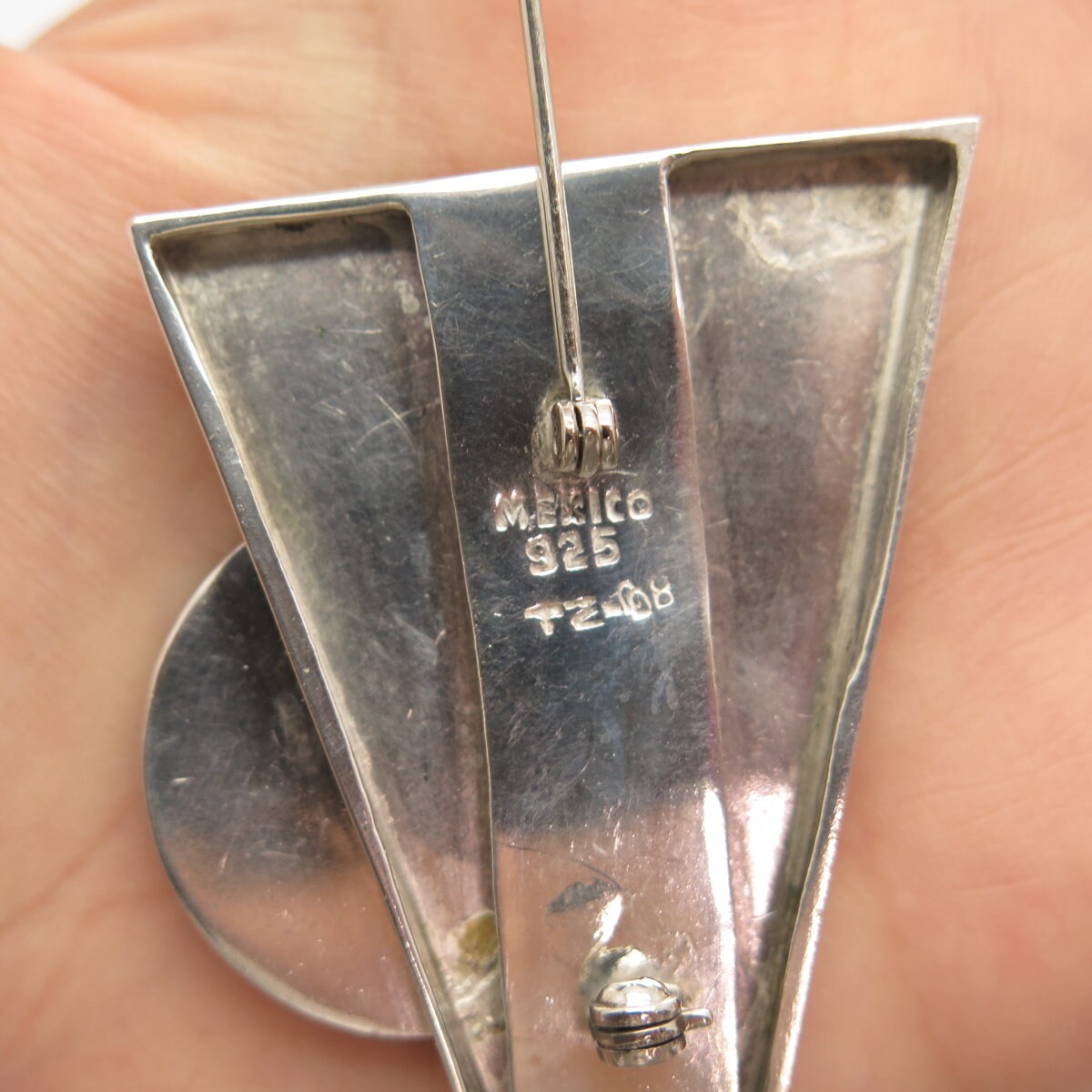 925 Sterling Silver 2-Tone Vintage Mexico Geometric Pin Brooch