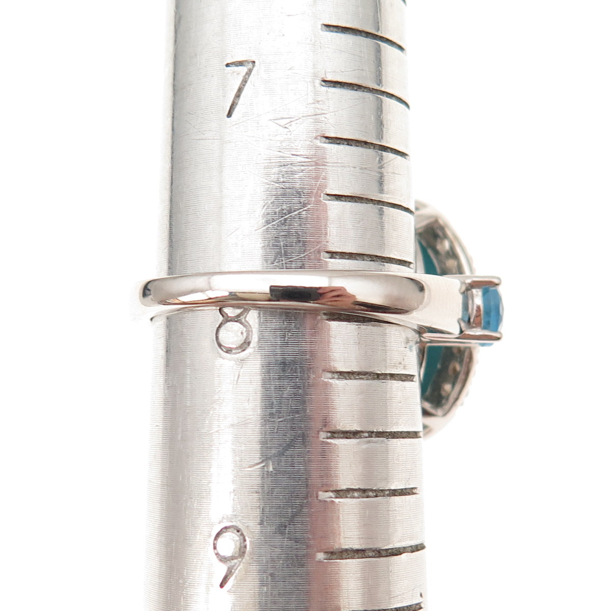 925 Sterling Real Sleeping Beauty Turquoise Blue & White Topaz Ring Size 8