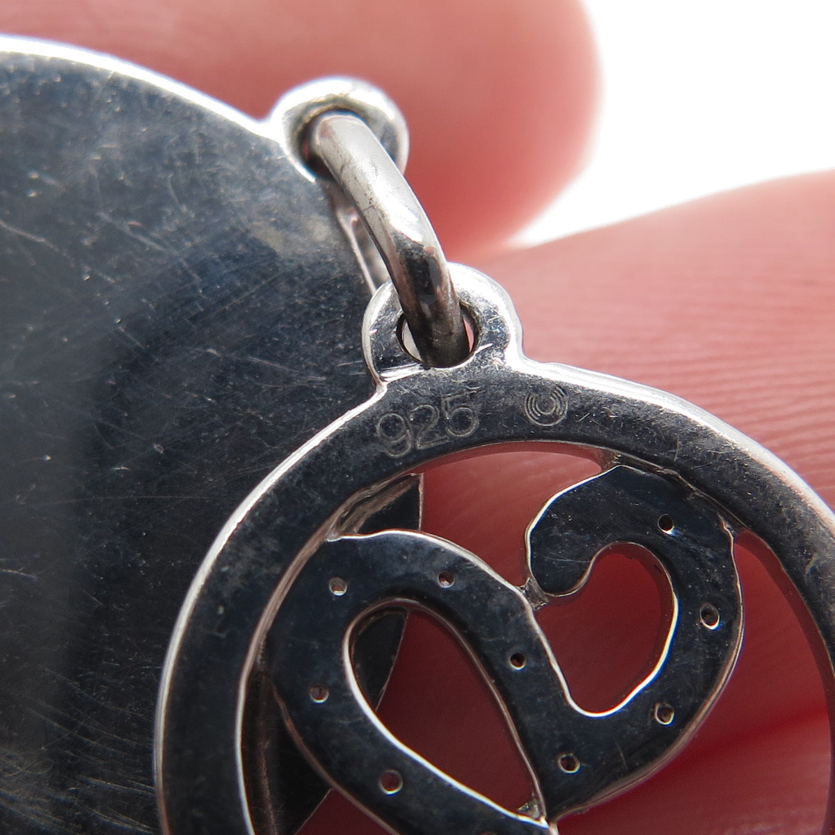 925 Sterling Silver Round-Cut C Z Love Shh! Heart Double Charm Pendant