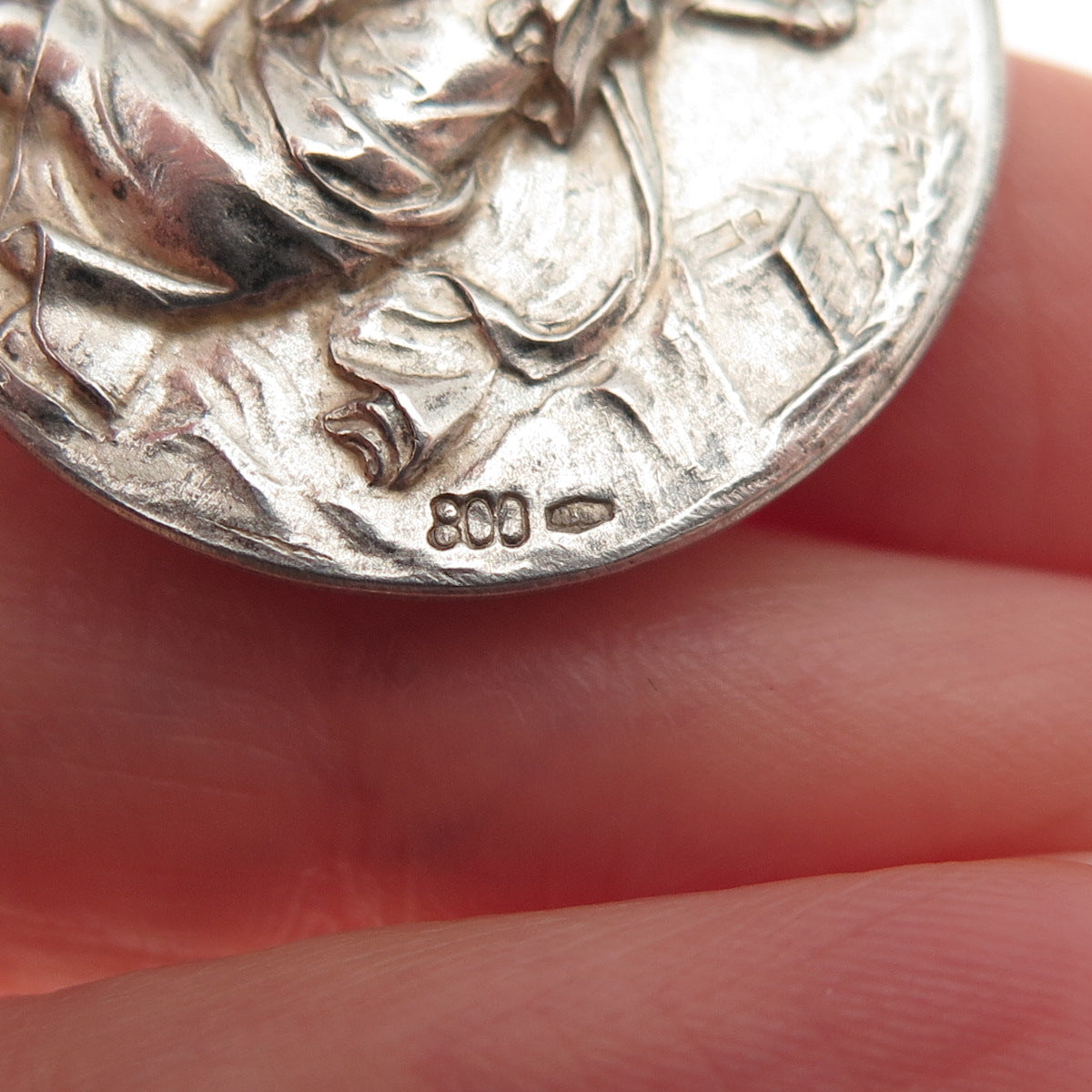 800 Silver Vintage Italy Pope Pius XII St. Christopher Medal Charm Pendant