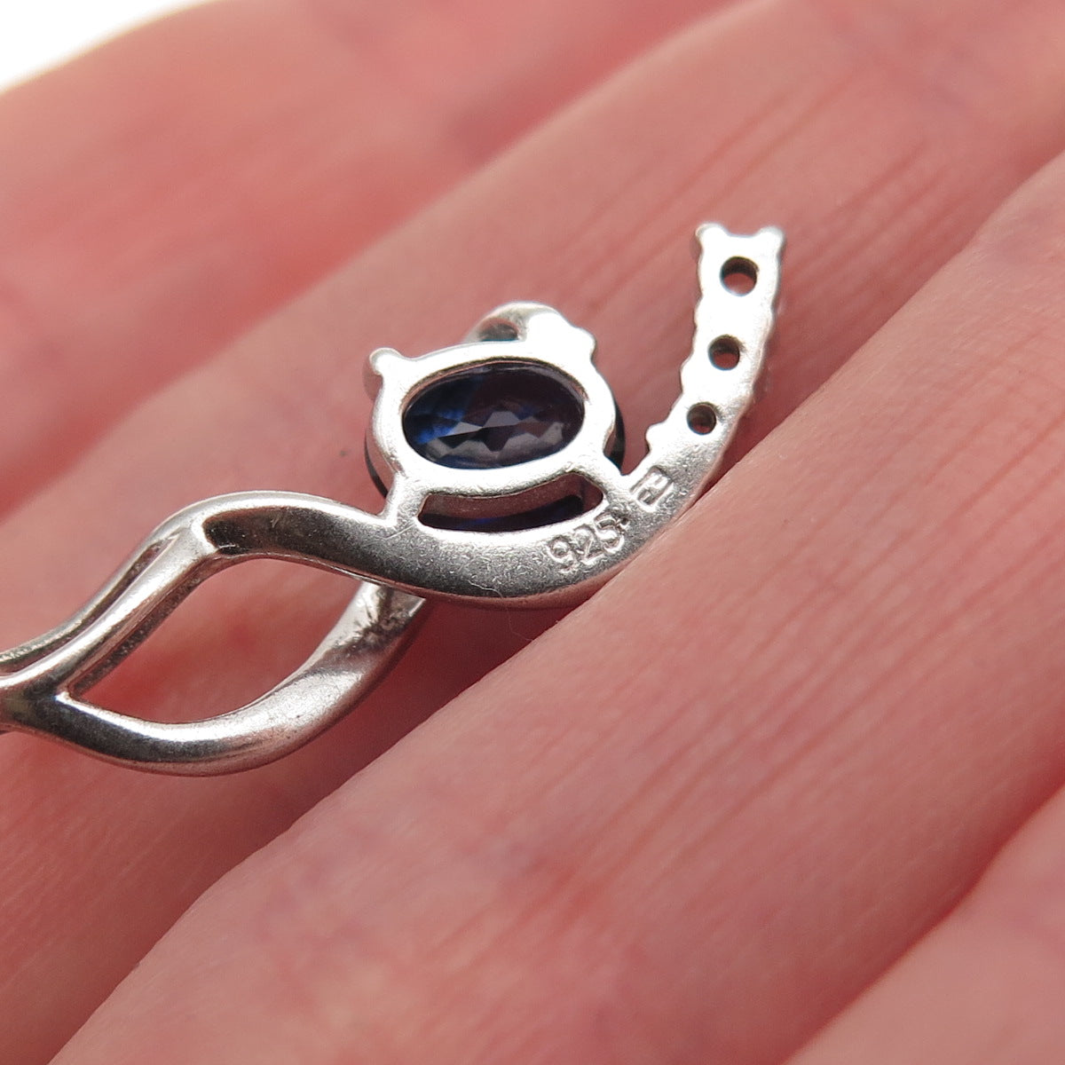 925 Sterling Silver Lab-Created Sapphire Real White Topaz Twisted Charm Pendant