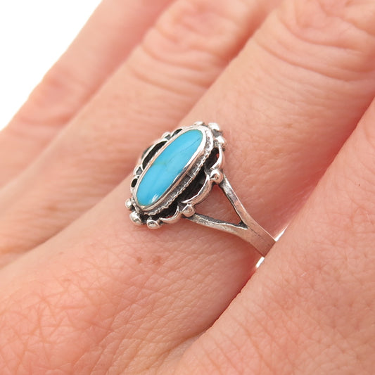 925 Sterling Silver Vintage Real Turquoise Oxidized Ring Size 8