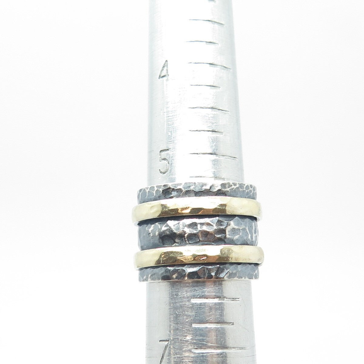 925 Sterling Silver Vintage 2-Tone Oxidized Hammered Rotating Ring Size 6