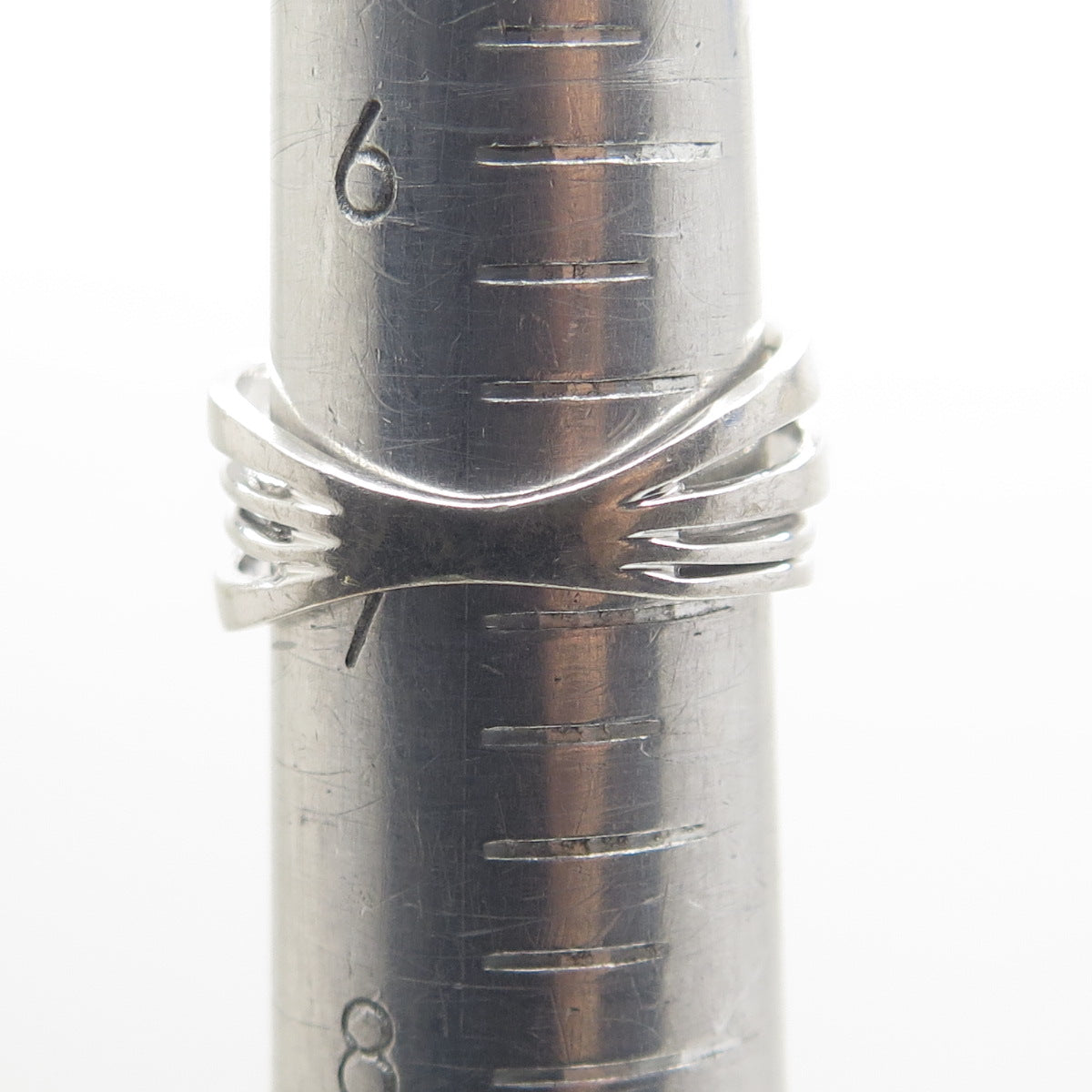 925 Sterling Silver Real Round-Cut Black & White Diamond Crisscross Ring Size 7