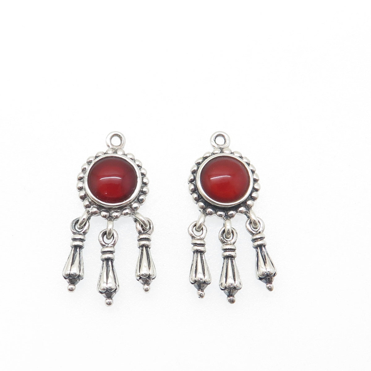 925 Sterling Silver Vintage Real Carnelian Modernist Dangle Jacket Earrings