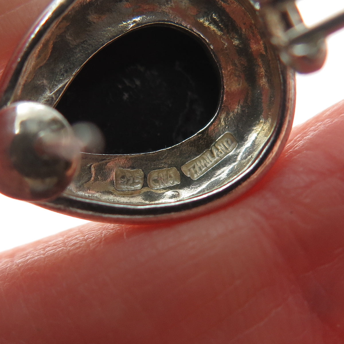 925 Sterling Silver Vintage Real Black Onyx Teardrop Omega Back Earrings