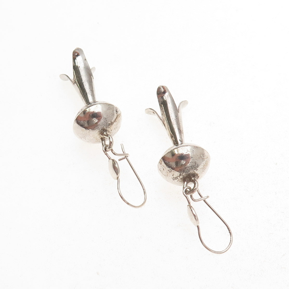 Old Pawn 925 Sterling Silver Vintage Southwestern Squash Blossom Dangle Earrings