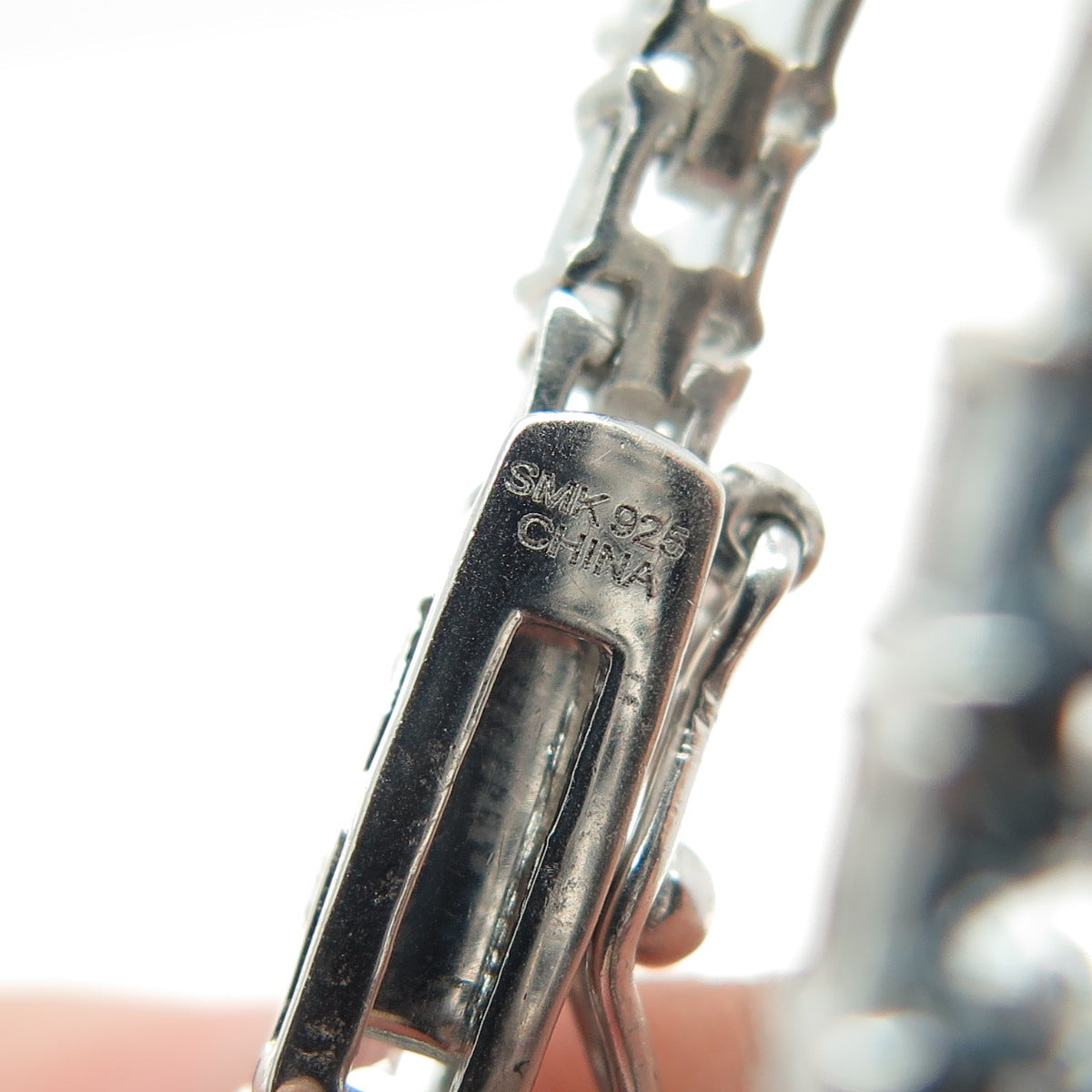 925 Sterling Silver Real Diamond & Princess-Cut Blue Topaz Bracelet 7.25"