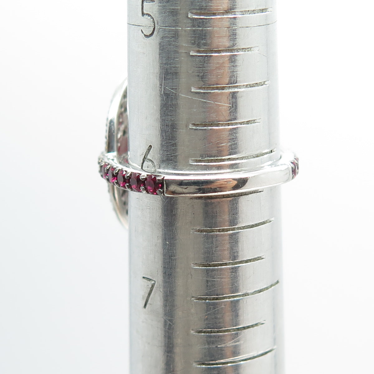 925 Sterling Silver Lab-Created Ruby & Black C Z Multi-Circle Ring Size 6.25