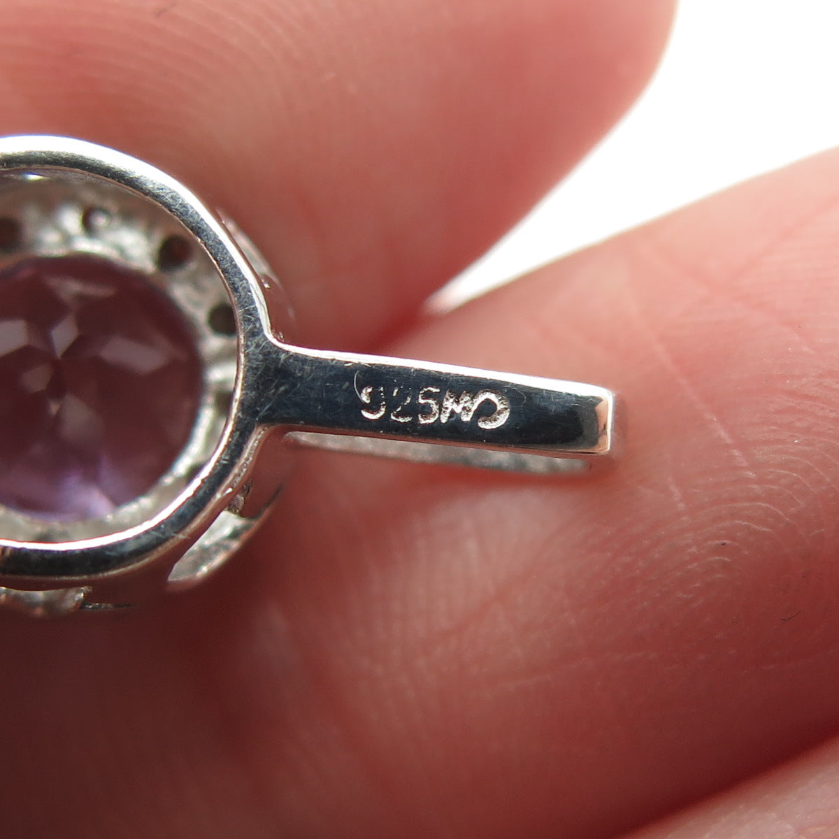 925 Sterling Silver Real Round-Cut Diamond & Amethyst Minimalist Pendant