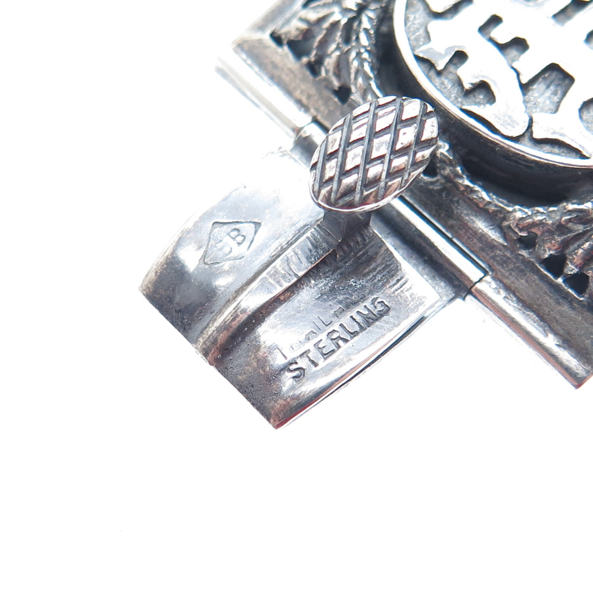 925 Sterling Silver Vintage Chinese Character & Floral Oxidized Bracelet 6.75"