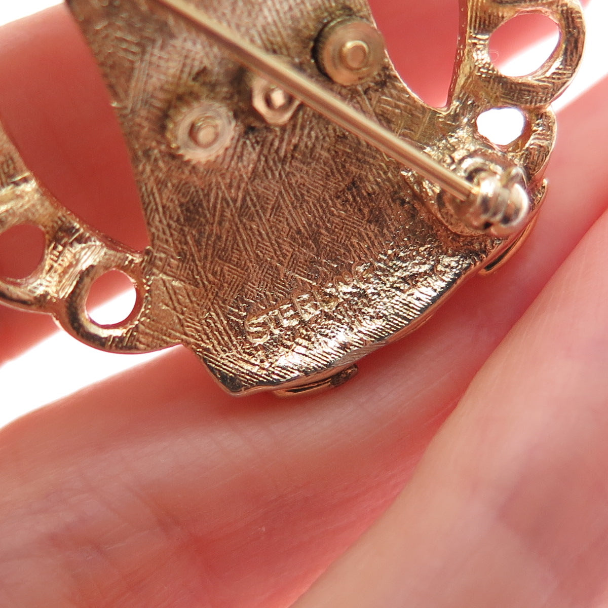 925 Sterling Silver Gold Plated Vintage Real Diamond Sapphire & Ruby Star Brooch