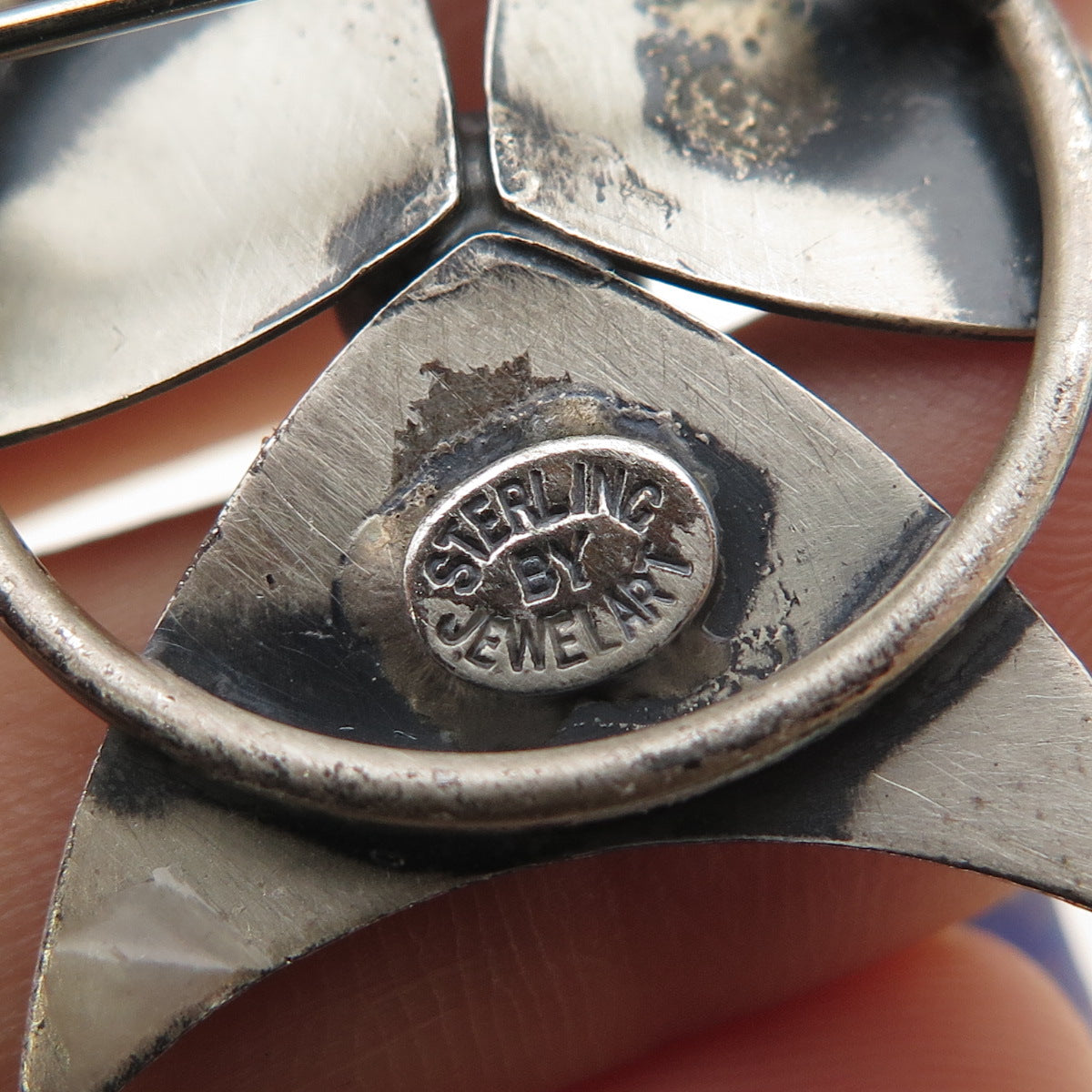 JEWELART 925 Sterling Silver Vintage Modernist Flower Oxidized Pin Brooch