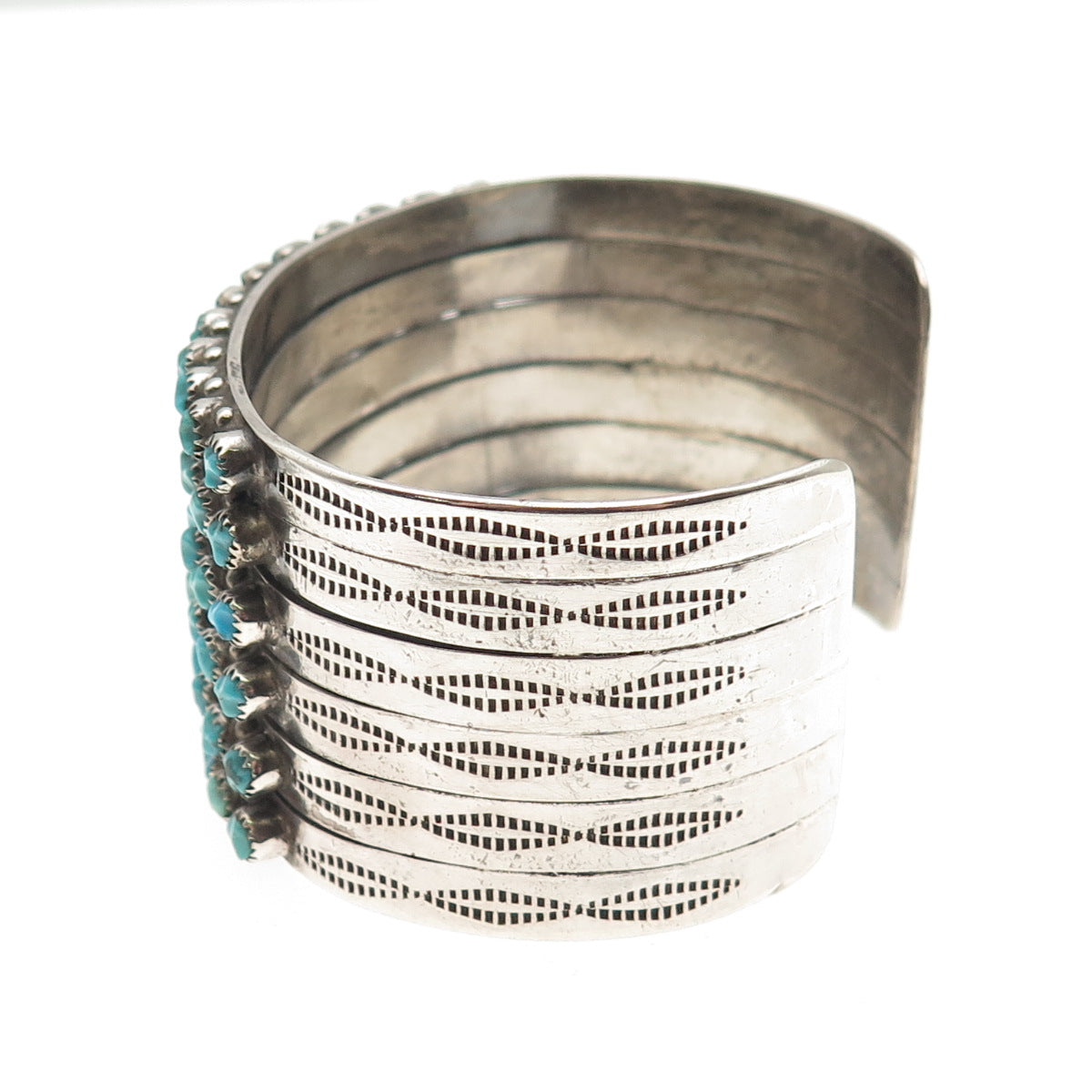 Old Pawn Sterling Silver Vintage Turquoise Snake Eye Adjustable Bracelet 6.5"