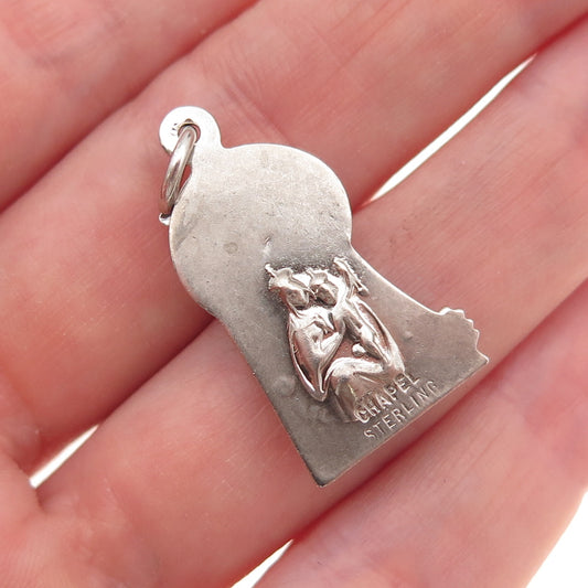 Chapel Sterling Silver Antique Art Deco Jesus & St. Mary Oxidized Charm Pendant