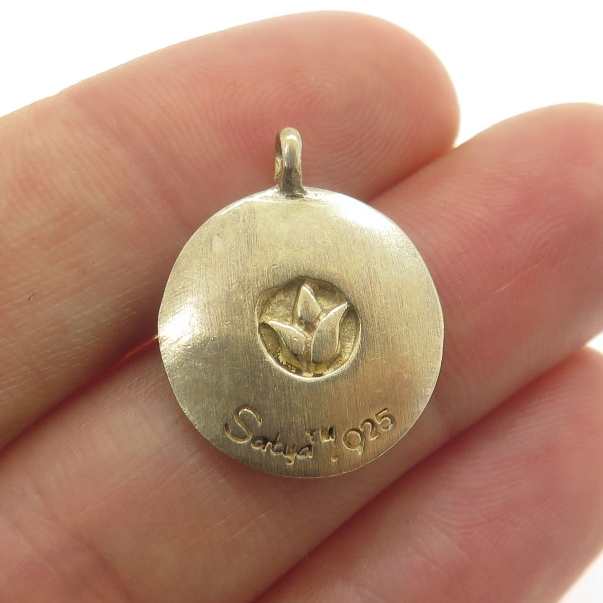 SATYA 925 Sterling Silver Gold Plated Engraved Lotus Minimalist Charm Pendant