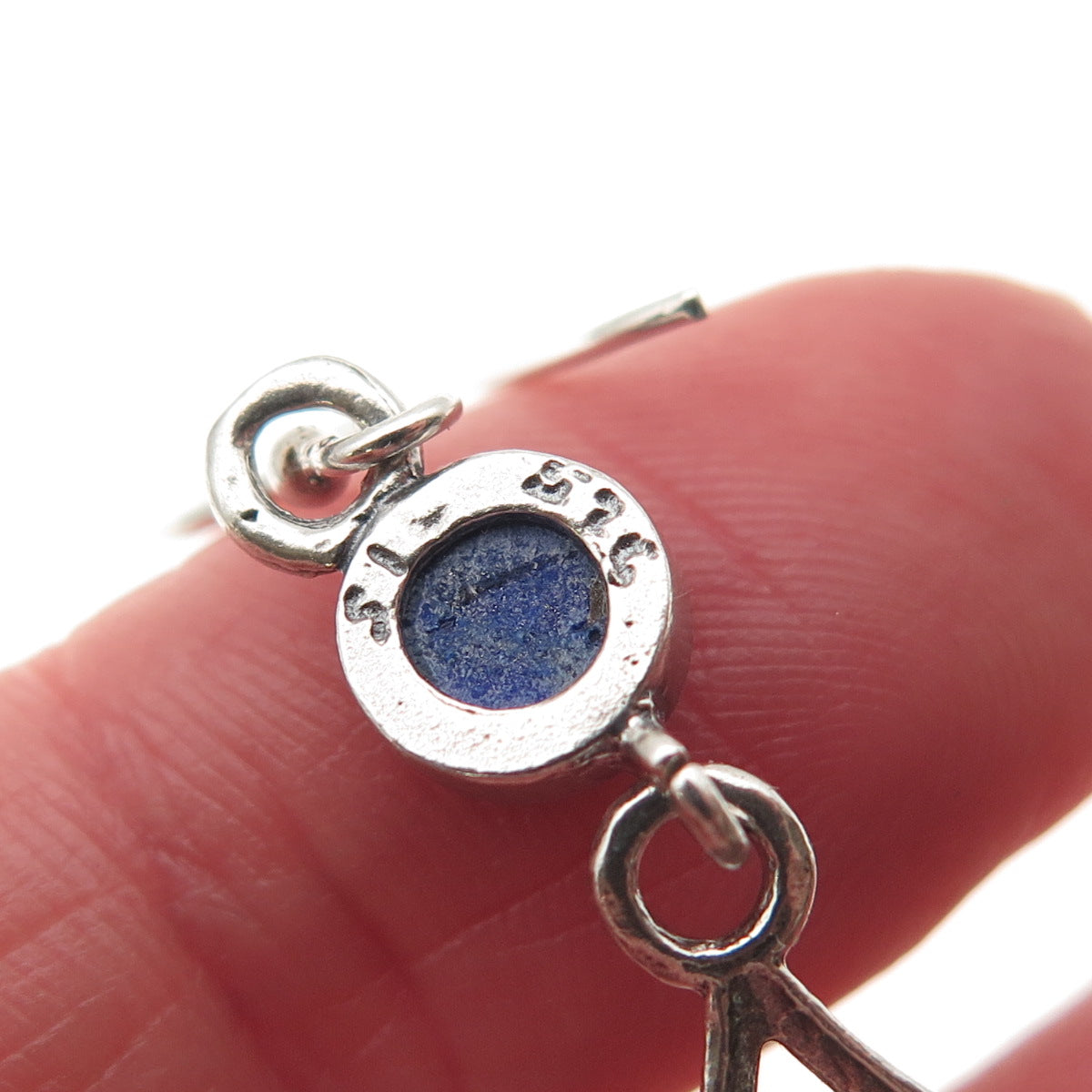 925 Sterling Silver Vintage Real Lapis Lazuli Ornate Dangle Earrings